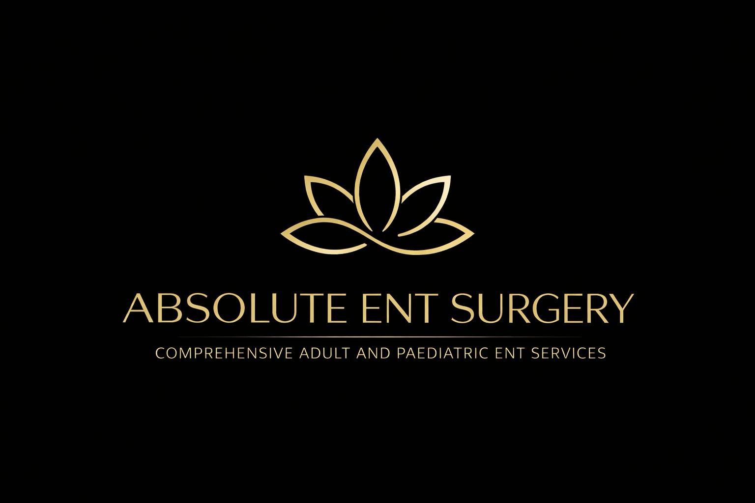 Gold lotus emblem with 'Absolute ENT Surgery' on a black background.